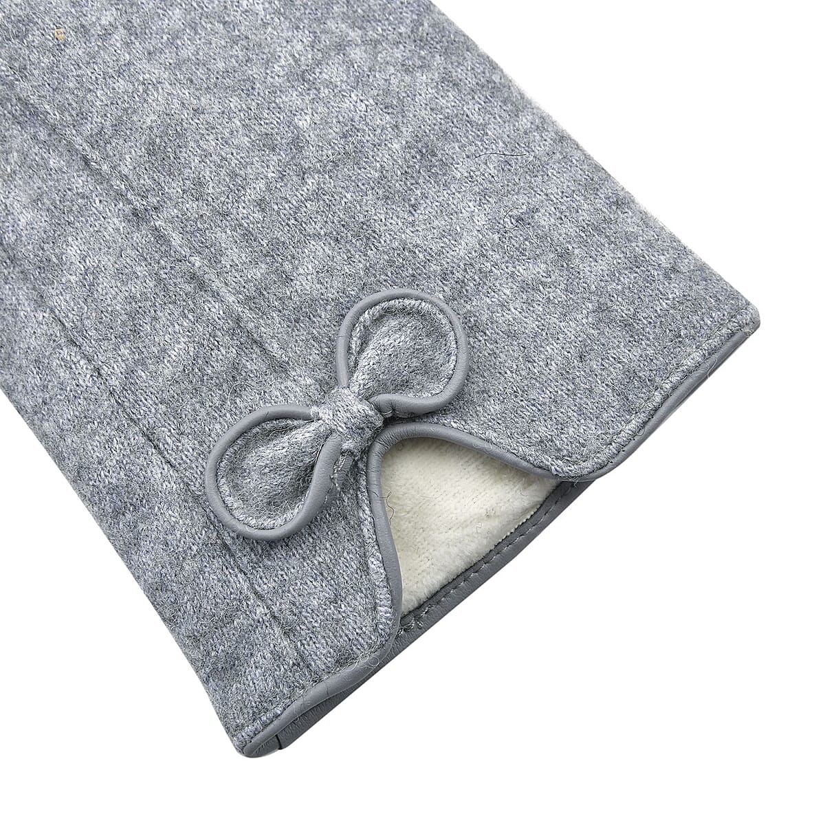 Gray Cashmere Warm Gloves with Bowknot and Equipped Touch Screen Friendly image number 4