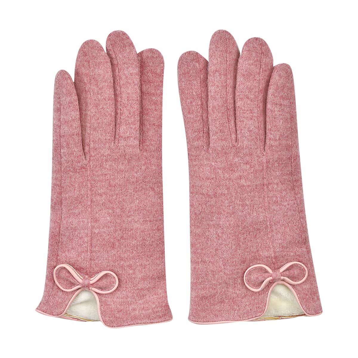 Pink Cashmere Warm Gloves with Bowknot and Equipped Touch Screen Friendly image number 0