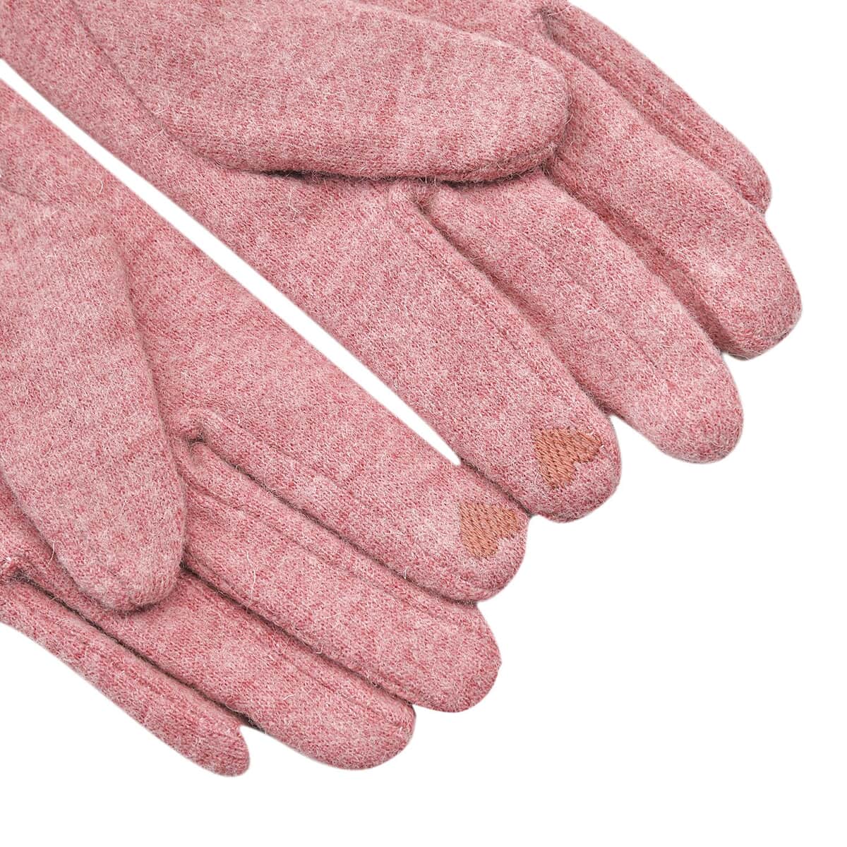 Pink Cashmere Warm Gloves with Bowknot and Equipped Touch Screen Friendly image number 3