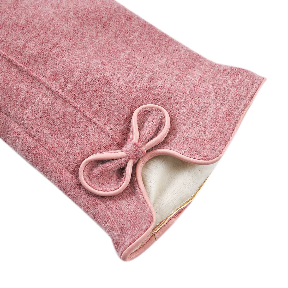 Pink Cashmere Warm Gloves with Bowknot and Equipped Touch Screen Friendly image number 4