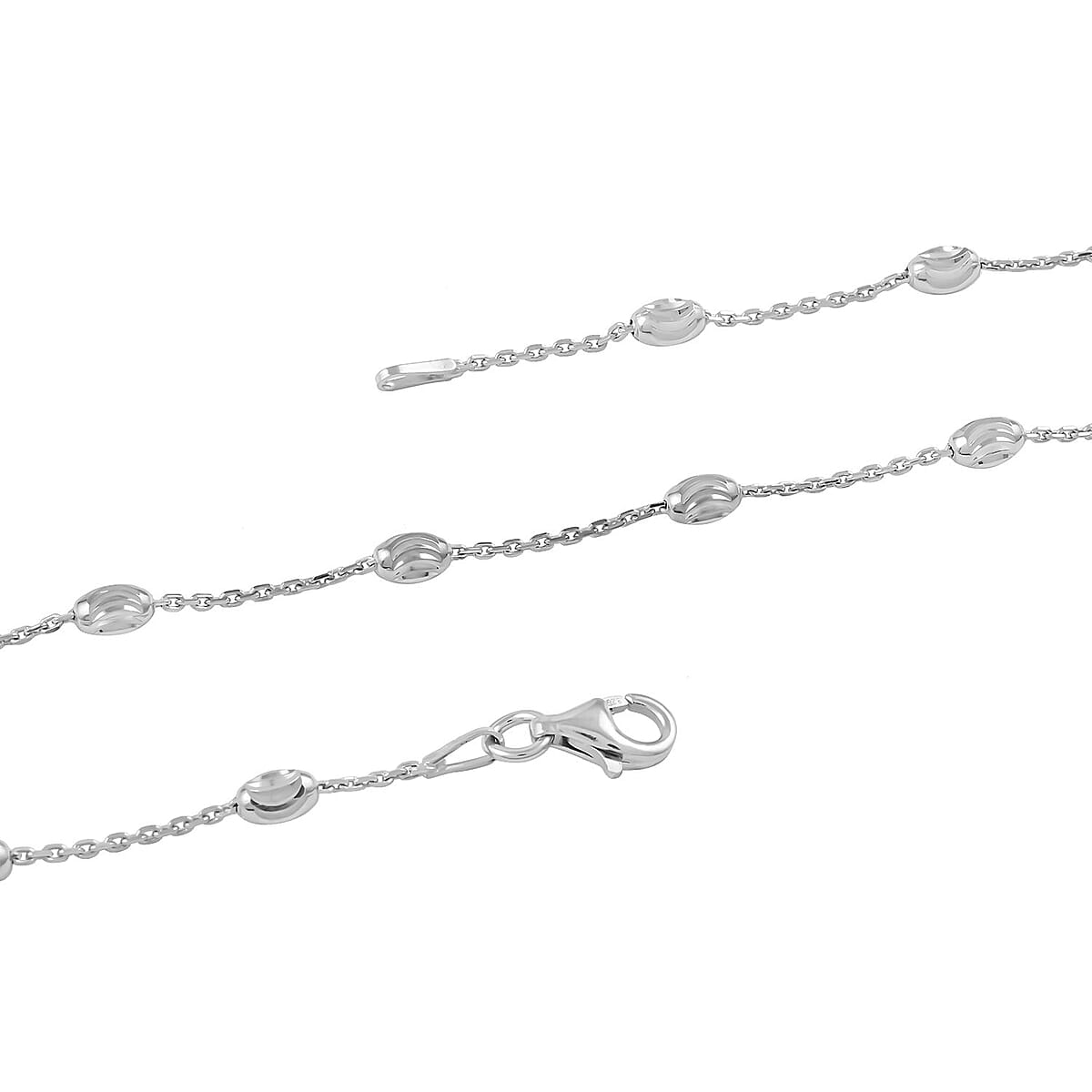 Sterling Silver 3mm Station Oval Moon Diamond Cut Chain Necklace (36 Inches) (7.90 g) image number 2