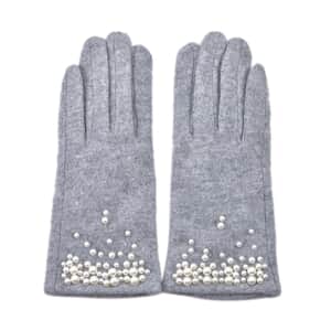 Gray Warm Cashmere Gloves with Resin Beads and Equipped Touch Screen Friendly , Driving Gloves , Bike Gloves , Winter Gloves , Cycling Gloves , Snow Gloves