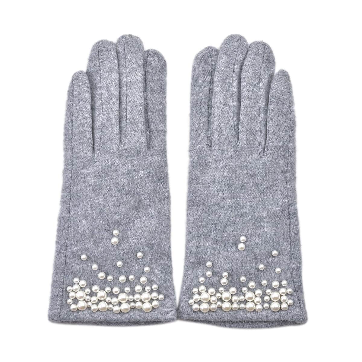 Gray Warm Cashmere Gloves with Resin Beads and Equipped Touch Screen Friendly , Driving Gloves , Bike Gloves , Winter Gloves , Cycling Gloves , Snow Gloves image number 0