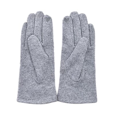 Gray Cashmere Blend Gloves with Pearl Bead Detail and Touch Screen Function – One Size Fits Most