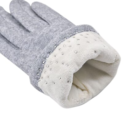 Gray Cashmere Blend Gloves with Pearl Bead Detail and Touch Screen Function – One Size Fits Most