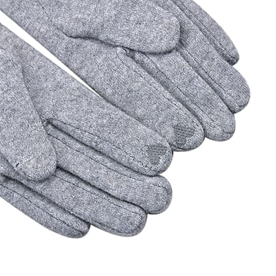 Gray Cashmere Blend Gloves with Pearl Bead Detail and Touch Screen Function – One Size Fits Most