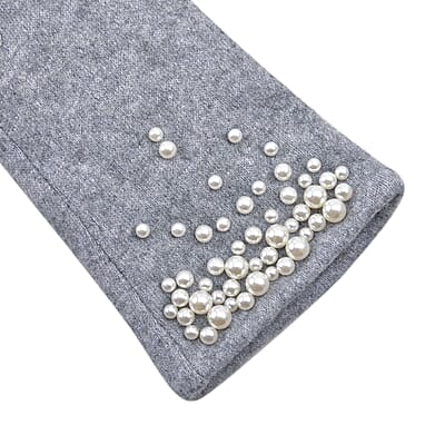 Gray Cashmere Blend Gloves with Pearl Bead Detail and Touch Screen Function – One Size Fits Most