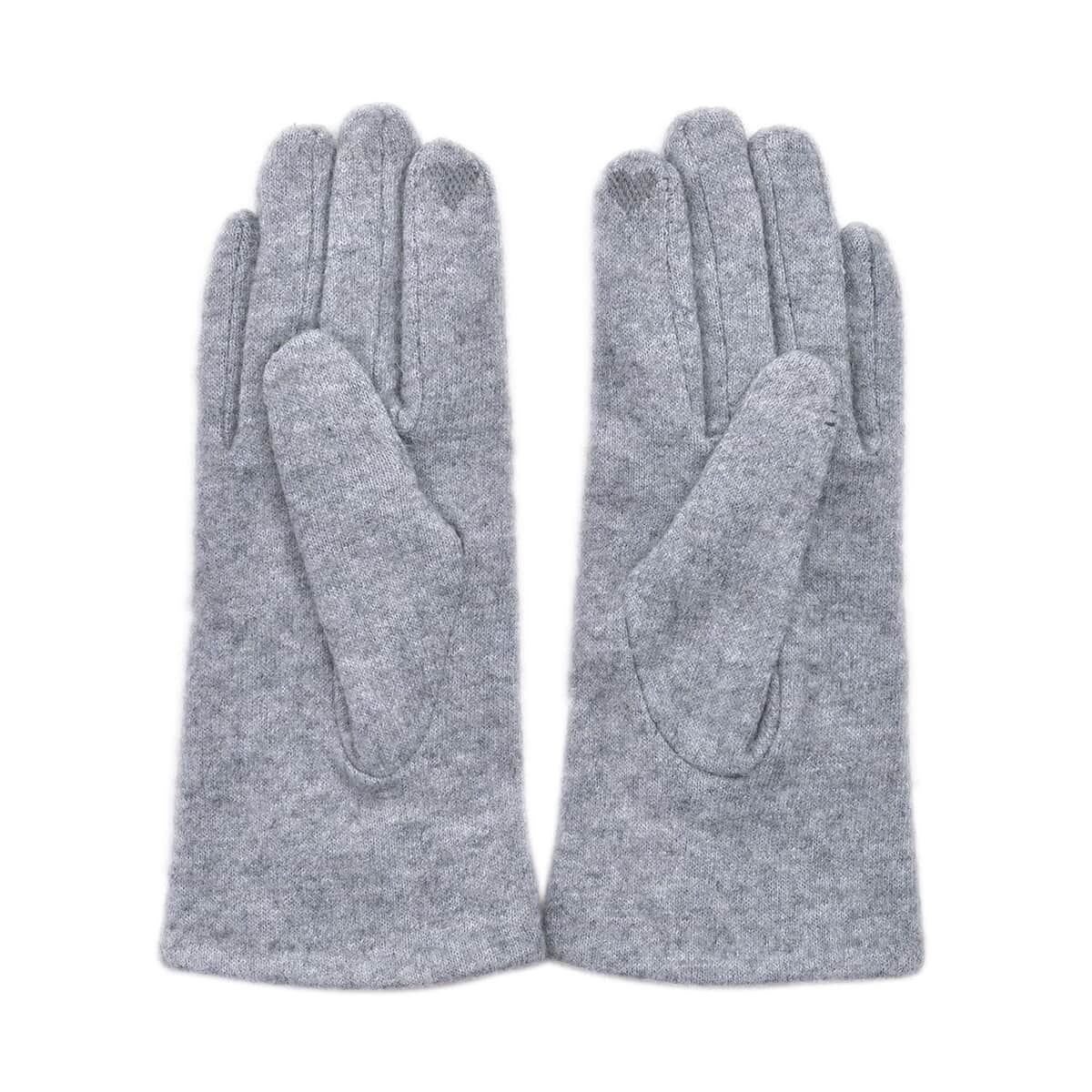 Grey Cashmere Warm Gloves with Bowknot and Equipped Touch Screen Friendly (9.2"x3.54") image number 5