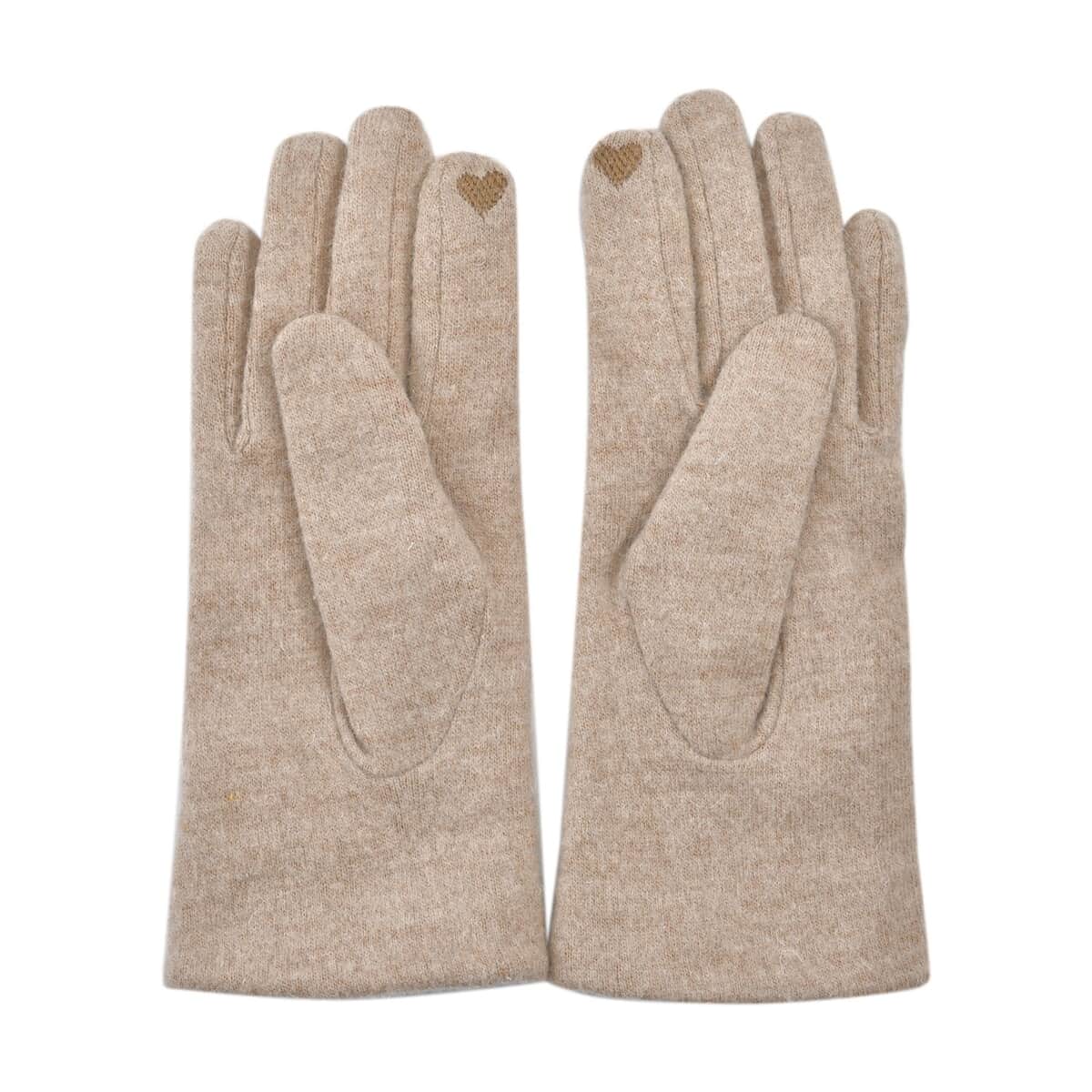 Beige Cashmere Blend Gloves with Pearl Bead Detail and Touch Screen Function – One Size Fits Most image number 1