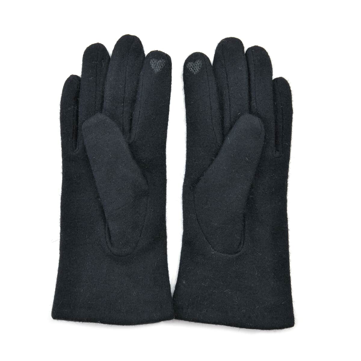 Black Cashmere Blend Gloves with Pearl Bead Detail and Touch Screen Function – One Size Fits Most image number 1