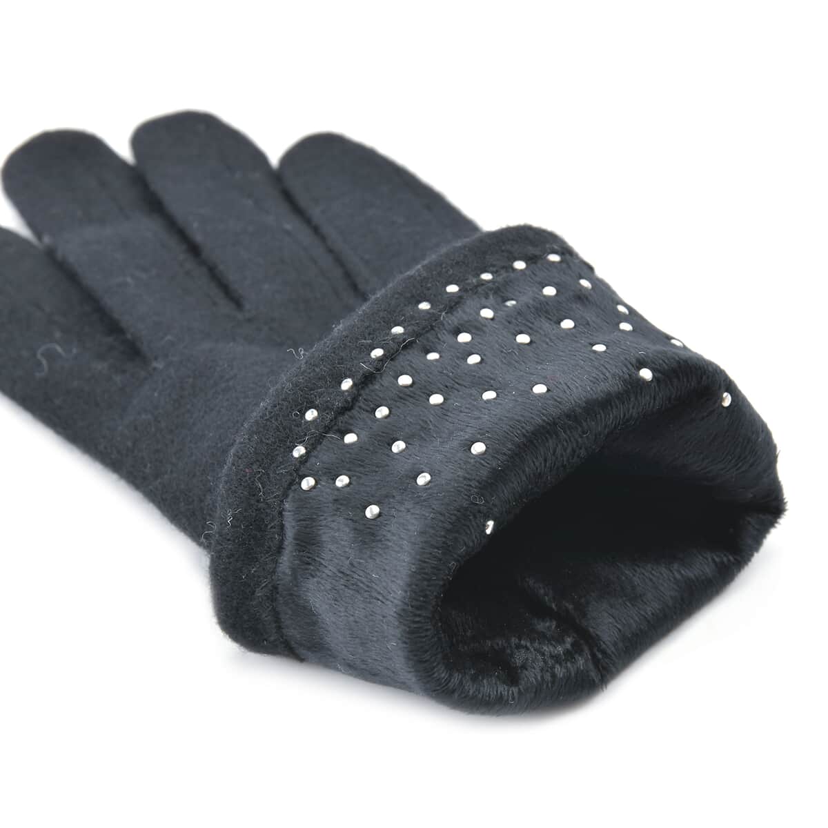 Black Cashmere Blend Gloves with Pearl Bead Detail and Touch Screen Function – One Size Fits Most image number 2