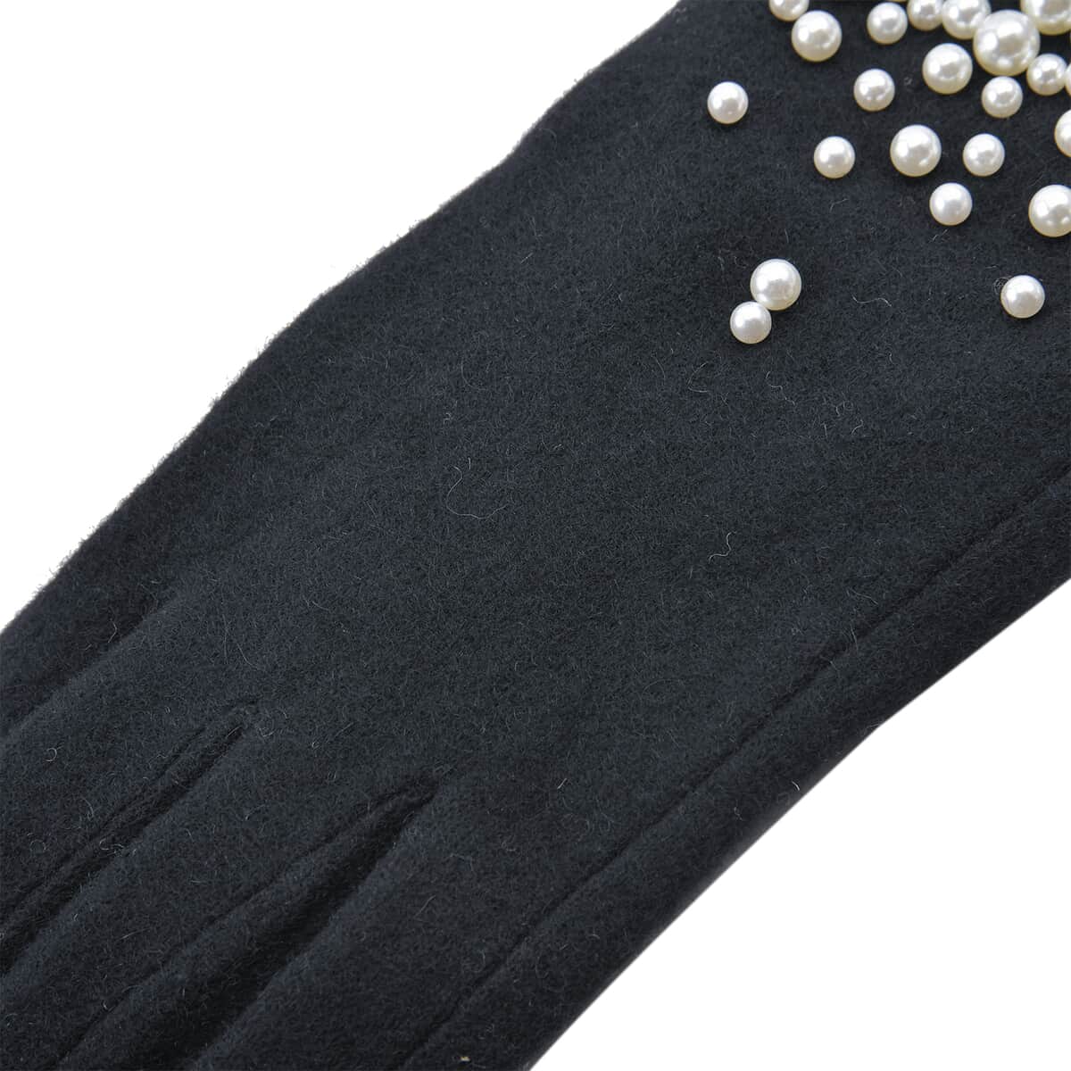 Black Cashmere Blend Gloves with Pearl Bead Detail and Touch Screen Function – One Size Fits Most image number 5