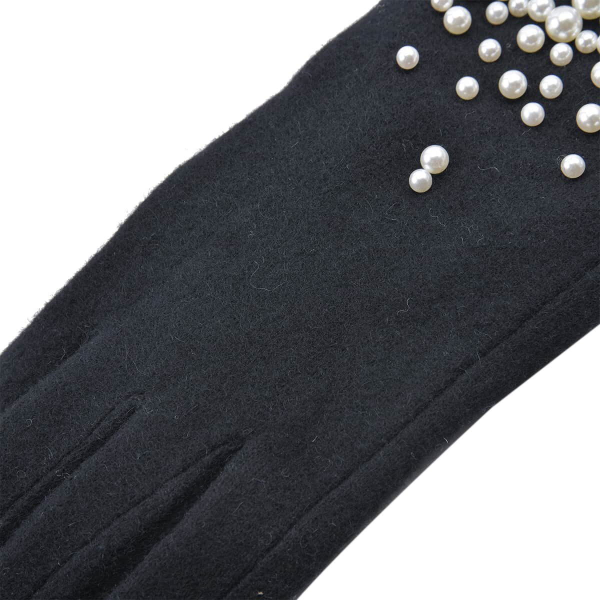 Black Cashmere Blend Gloves with Pearl Bead Detail and Touch Screen Function – One Size Fits Most image number 6