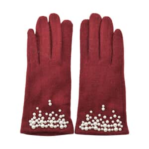 Burgundy Warm Cashmere Gloves with Resin Beads and Equipped Touch Screen Friendly , Driving Gloves , Bike Gloves , Winter Gloves , Cycling Gloves , Snow Gloves