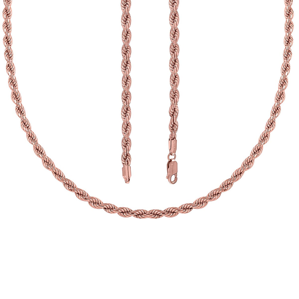 14K Rose Gold Over Sterling Silver 4mm Rope Chain Necklace 24 Inches 15.70 Grams image number 4