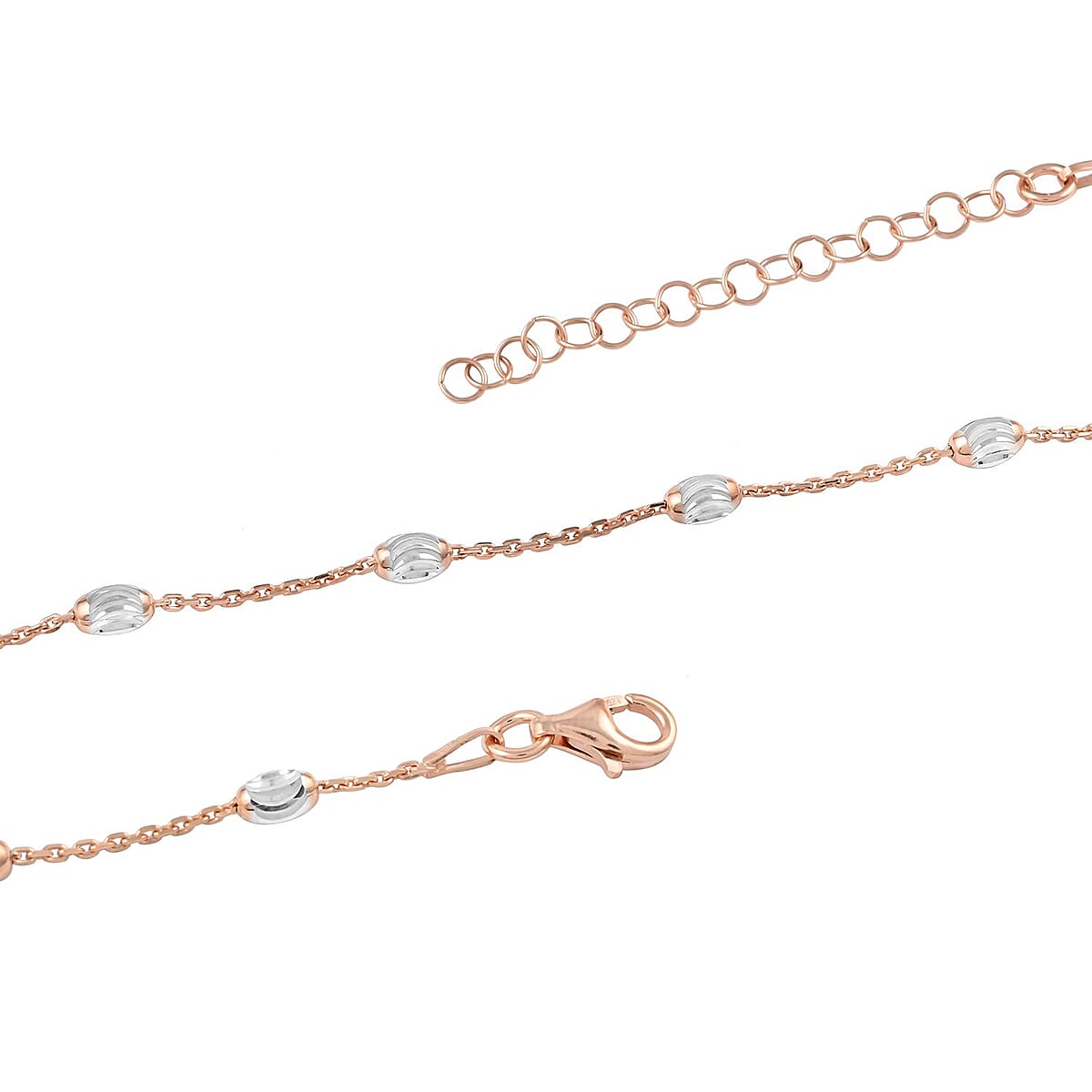 14K Rose Gold Over and Sterling Silver 3mm Station Oval Moon Diamond Cut Chain Necklace 18-20 Inches 4.50 Grams image number 2