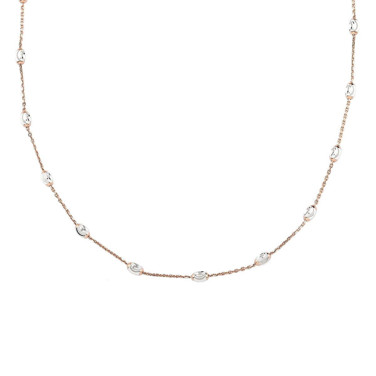 14K Rose Gold Over and Sterling Silver 3mm Station Oval Moon Diamond Cut Chain Necklace 18-20 Inches 4.50 Grams image number 3