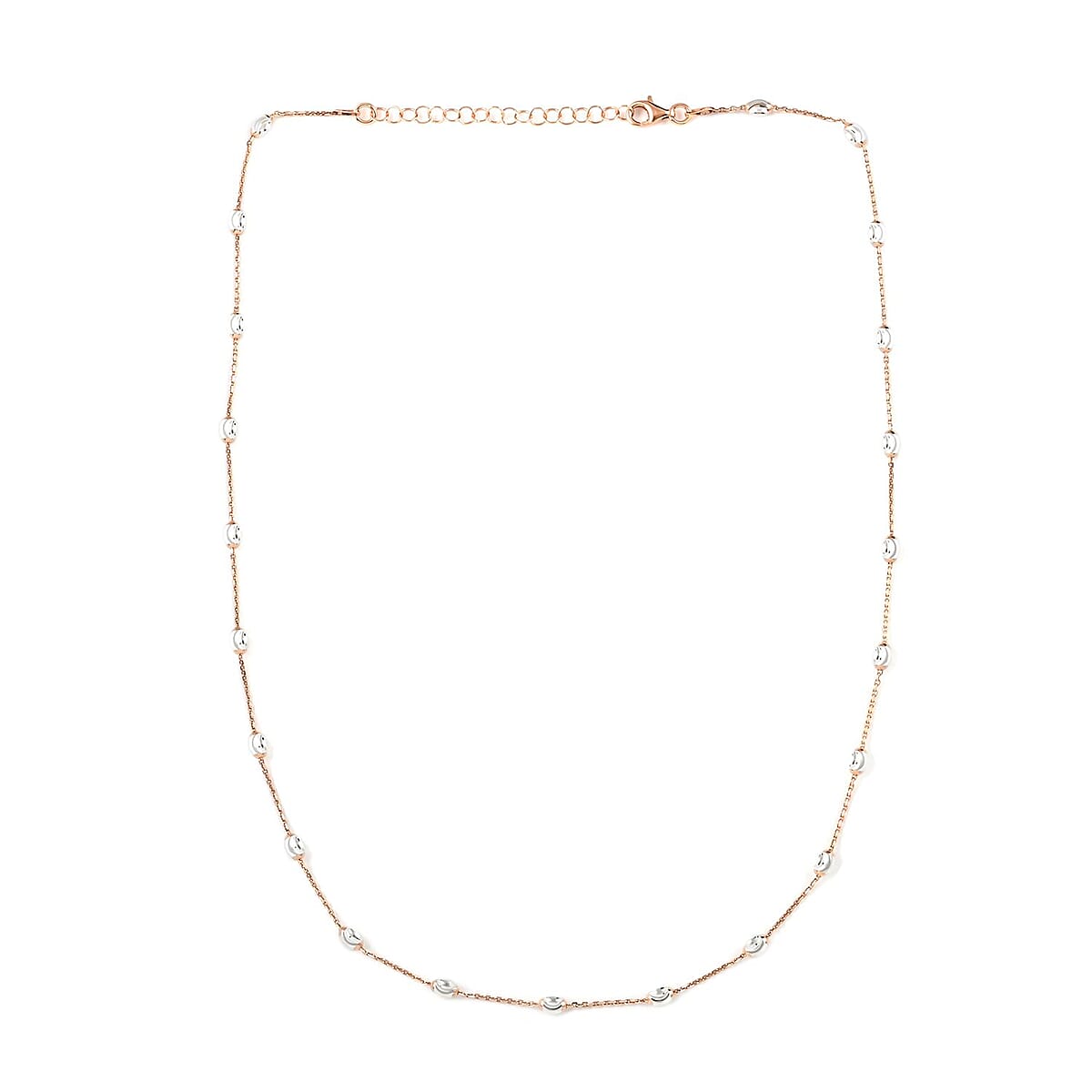 14K Rose Gold Over and Sterling Silver 3mm Station Oval Moon Diamond Cut Chain Necklace 18-20 Inches 4.50 Grams image number 5