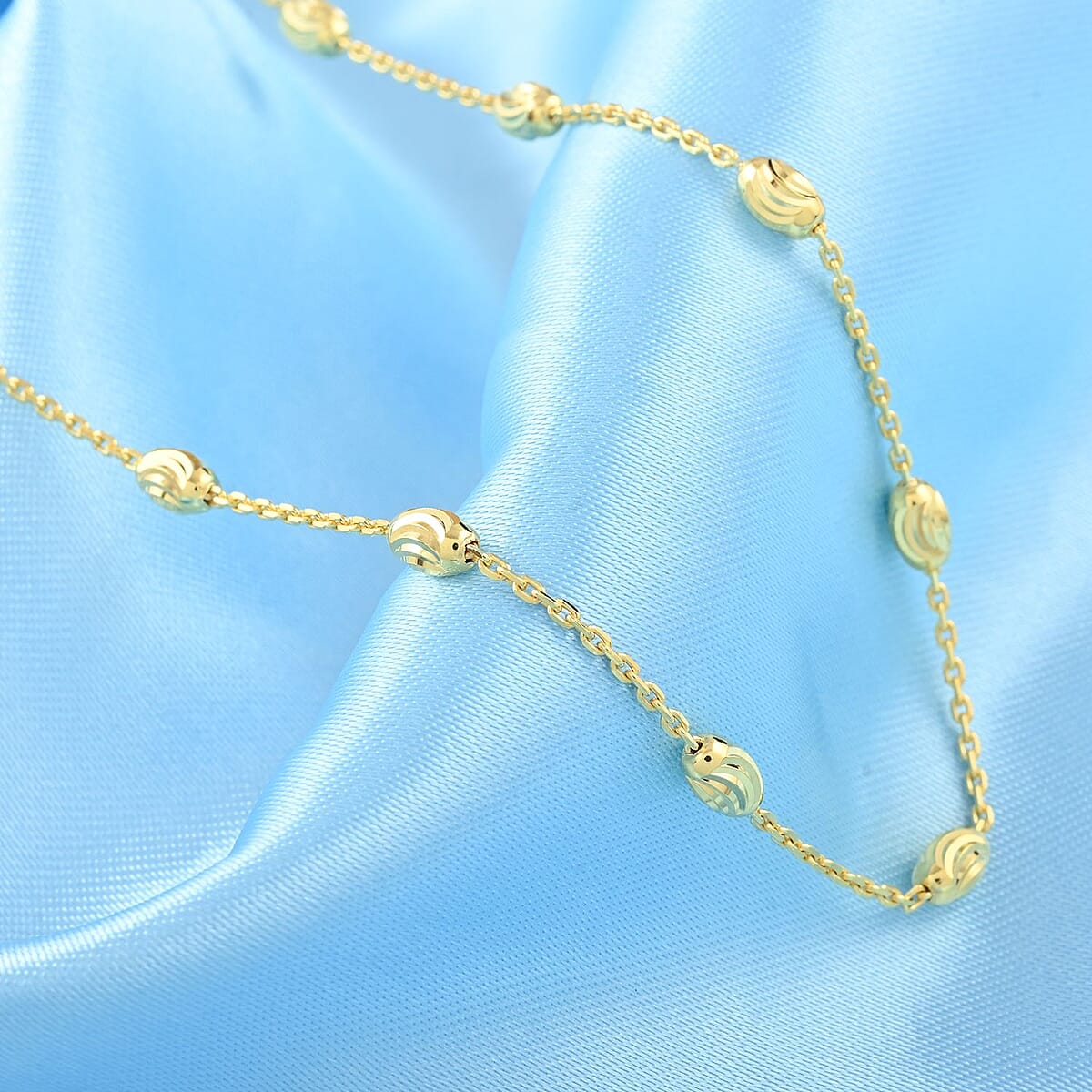 14K Yellow Gold Over Sterling Silver 3mm Station Oval Moon Diamond Cut Chain Necklace 18-20 Inches 4.50 Grams image number 1
