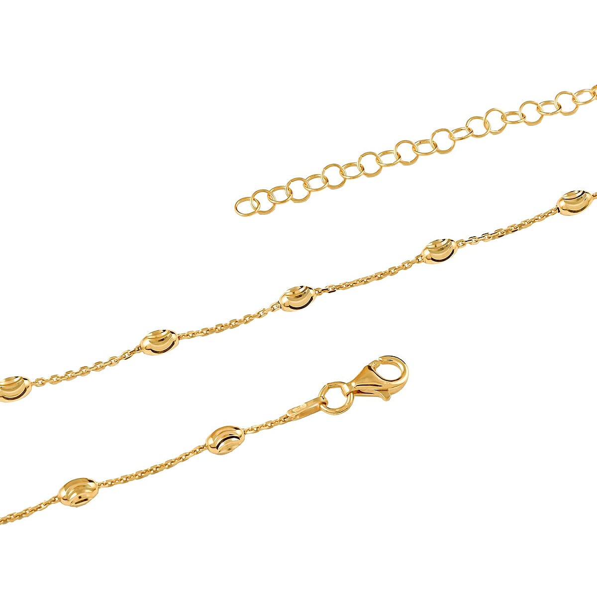14K Yellow Gold Over Sterling Silver 3mm Station Oval Moon Diamond Cut Chain Necklace 18-20 Inches 4.50 Grams image number 2