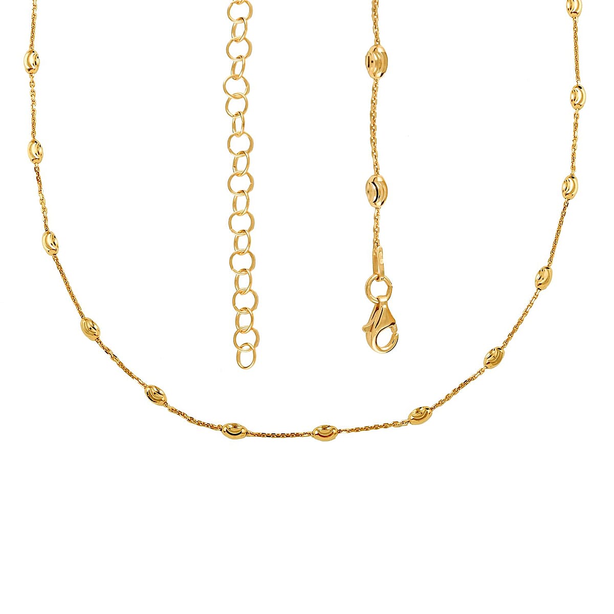 14K Yellow Gold Over Sterling Silver 3mm Station Oval Moon Diamond Cut Chain Necklace 18-20 Inches 4.50 Grams image number 4