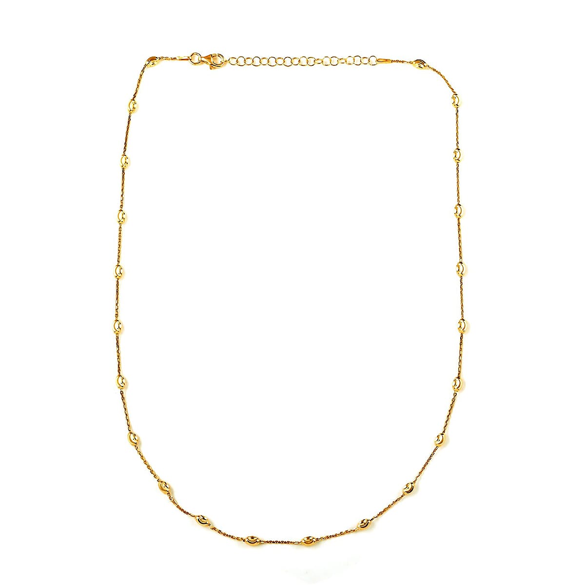 14K Yellow Gold Over Sterling Silver 3mm Station Oval Moon Diamond Cut Chain Necklace 18-20 Inches 4.50 Grams image number 5