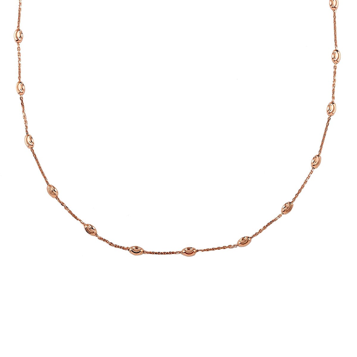 14K RG Over Sterling Silver 3mm Station Oval Moon Diamond Cut Chain Necklace (36 Inches) (7.90 g) image number 2