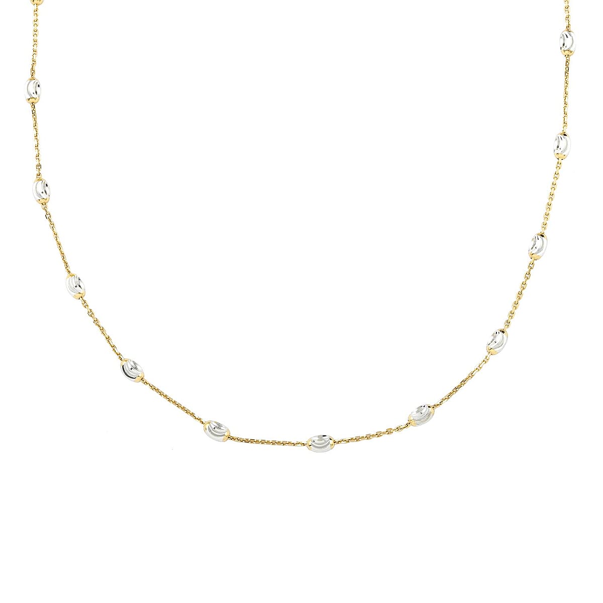 14K Yellow Gold Over and Sterling Silver 3mm Station Oval Moon Diamond Cut Chain Necklace 36 Inches 8 Grams image number 1
