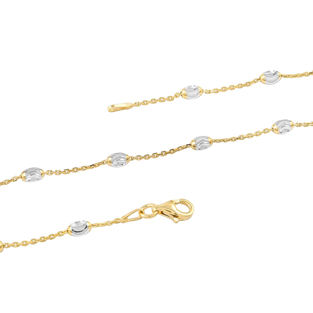 14K Yellow Gold Over and Sterling Silver 3mm Station Oval Moon Diamond Cut Chain Necklace 36 Inches 8 Grams image number 2