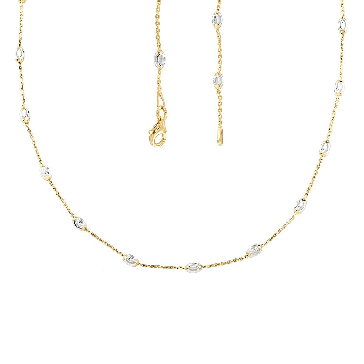 14K Yellow Gold Over and Sterling Silver 3mm Station Oval Moon Diamond Cut Chain Necklace 36 Inches 8 Grams image number 3
