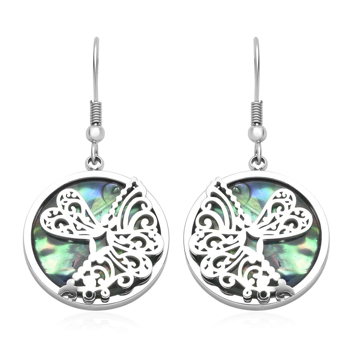 Abalone Shell Dragonflies Earrings in Stainless Steel 1.00 ctw image number 0