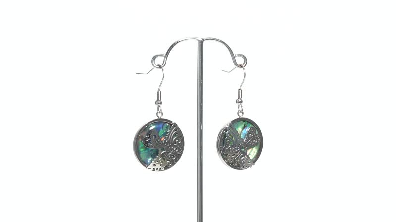 Abalone Shell Dragonflies Earrings in Stainless Steel 1.00 ctw