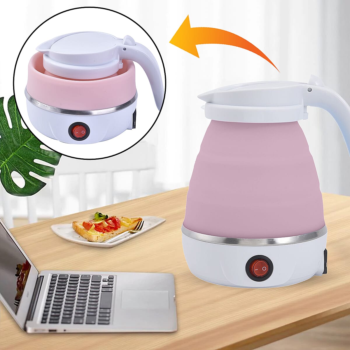 Pink Silicone Foldable Electric Kettle in Stainless Steel - 0.6L (UL Certificate Plug) image number 1