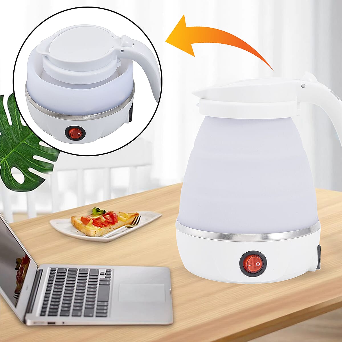 White Silicone Foldable Electric Kettle in Stainless Steel - 0.6L (UL Certificate Plug) image number 1