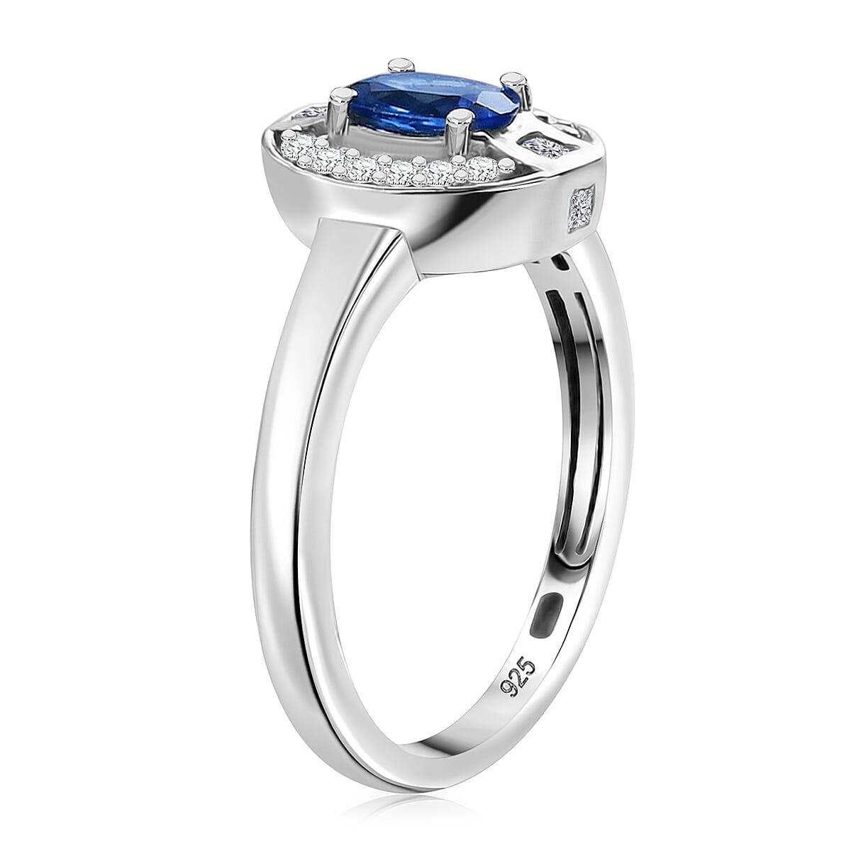 Tanzanite and White Zircon 0.90 ctw Ring in Platinum Over Sterling Silver