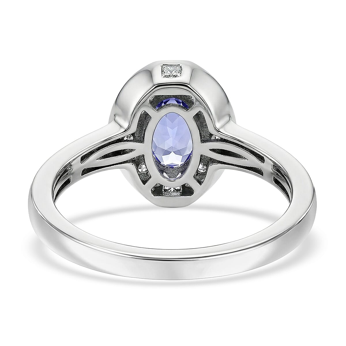 Tanzanite and White Zircon 0.90 ctw Ring in Platinum Over Sterling Silver
