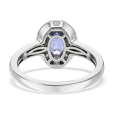 Tanzanite and White Zircon 0.90 ctw Ring in Platinum Over Sterling Silver