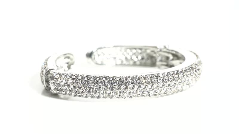 White Austrian Crystal and Enameled Sparkling Cuff Bracelet in Silvertone (6.75 in)