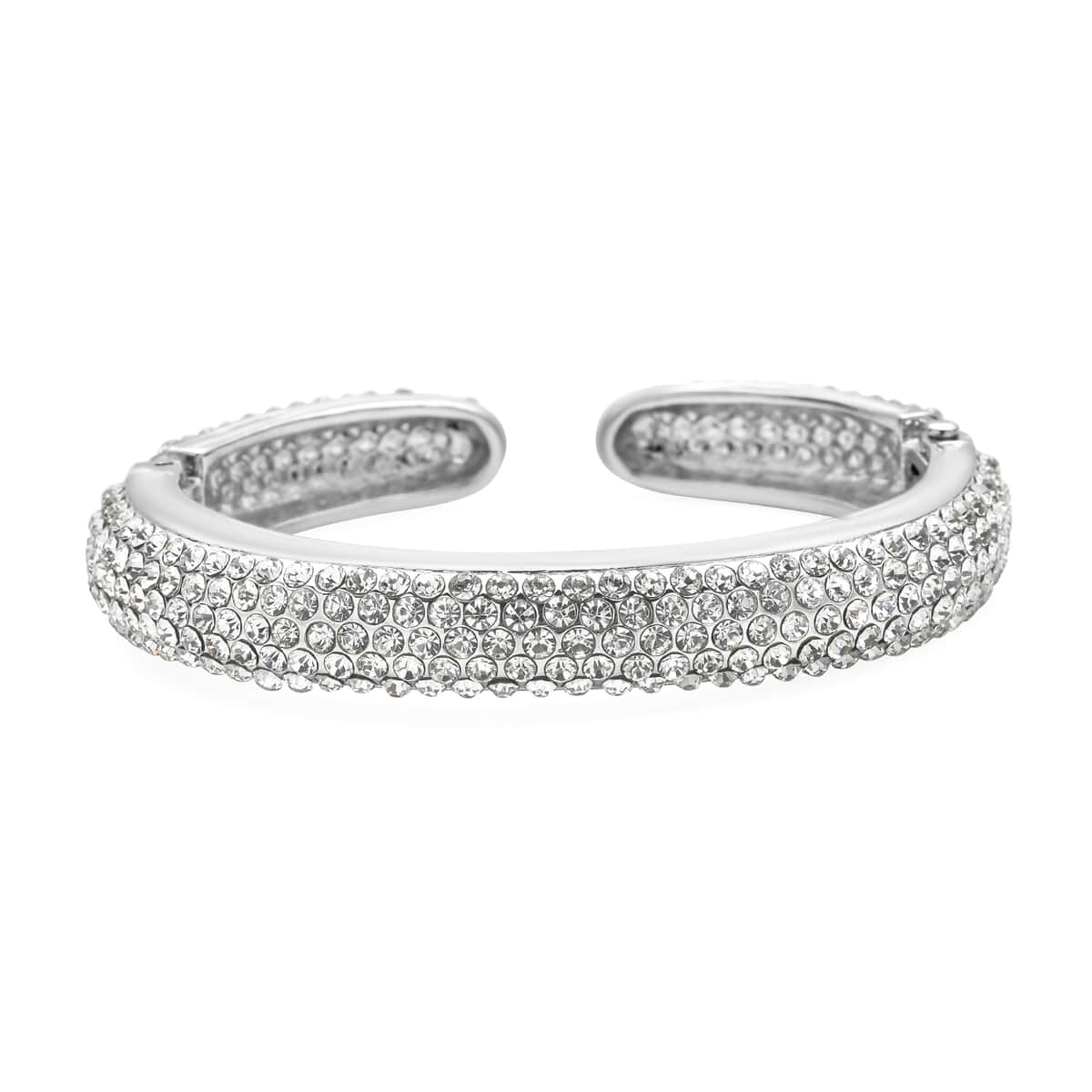 White Austrian Crystal and Enameled Sparkling Cuff Bracelet in Silvertone (6.75 in) image number 3
