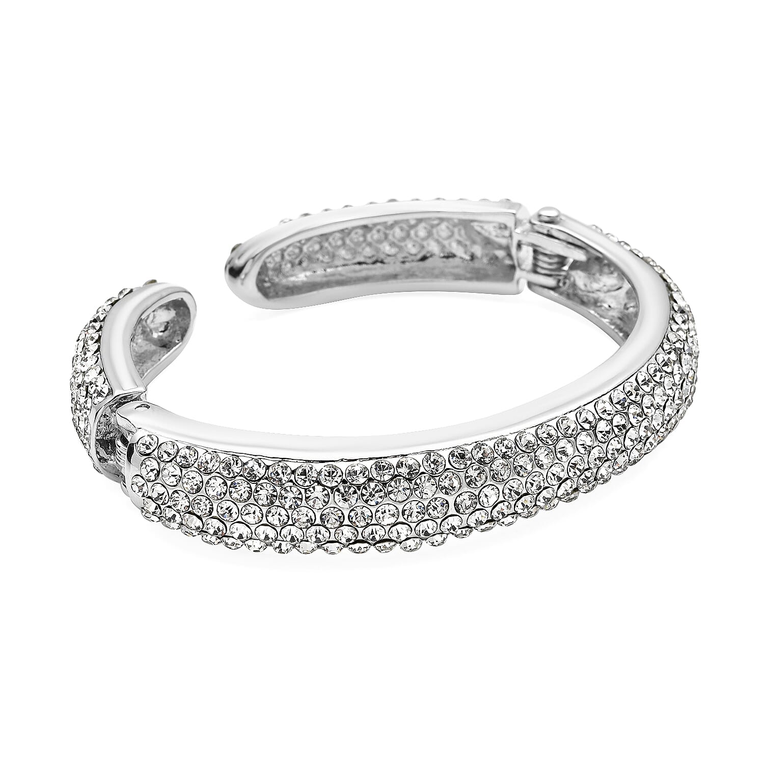 White Austrian Crystal and Enameled Sparkling Cuff Bracelet in Silvertone (6.75 in)