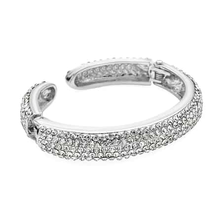 White Austrian Crystal and Enameled Sparkling Cuff Bracelet in Silvertone (6.75 in) image number 4