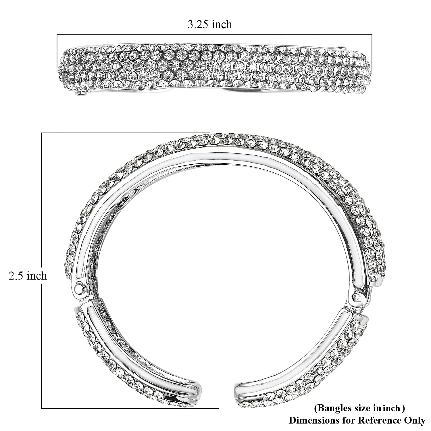 White Austrian Crystal and Enameled Sparkling Cuff Bracelet in Silvertone (6.75 in)