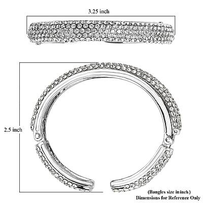 White Austrian Crystal and Enameled Sparkling Cuff Bracelet in Silvertone (6.75 in)