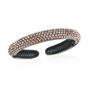Champagne Austrian Crystal and Enameled Sparkling Cuff Bracelet in Black Silvertone (6.75 in)