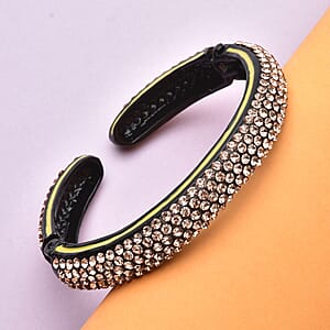 Champagne Austrian Crystal and Enameled Sparkling Cuff Bracelet in Black Silvertone (6.75 in)