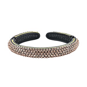 Champagne Austrian Crystal and Enameled Sparkling Cuff Bracelet in Black Silvertone (6.75 in)