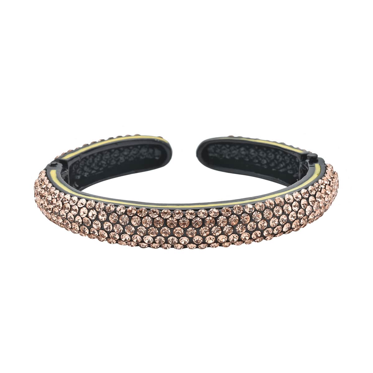 Champagne Austrian Crystal and Enameled Sparkling Cuff Bracelet in Black Silvertone (6.75 in) image number 3