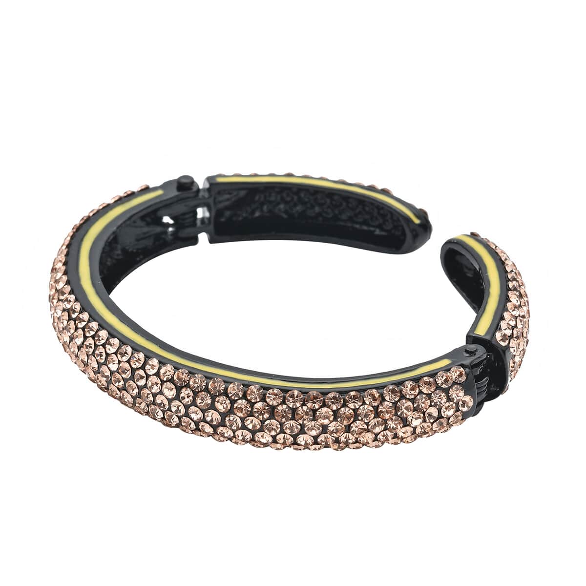 Champagne Austrian Crystal and Enameled Sparkling Cuff Bracelet in Black Silvertone (6.75 in) image number 4