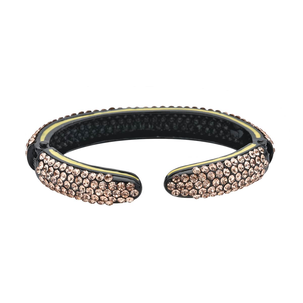 Champagne Austrian Crystal and Enameled Sparkling Cuff Bracelet in Black Silvertone (6.75 in) image number 5