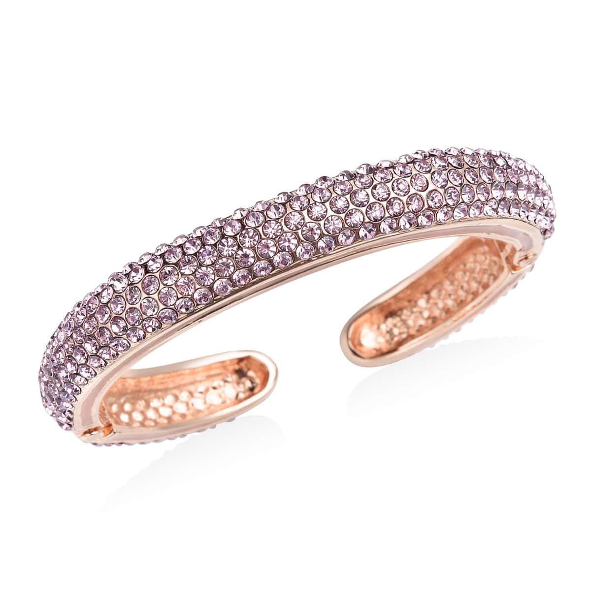Pink Austrian Crystal and Enameled Sparkling Cuff Bracelet in Rosetone (6.75 in) image number 0
